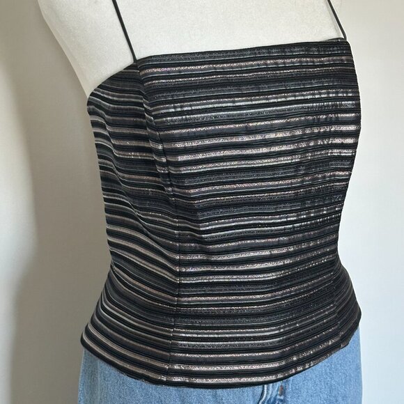 JS Collections Black Silver Metallic Striped Cami Top Sz 14 - Picture 6 of 6